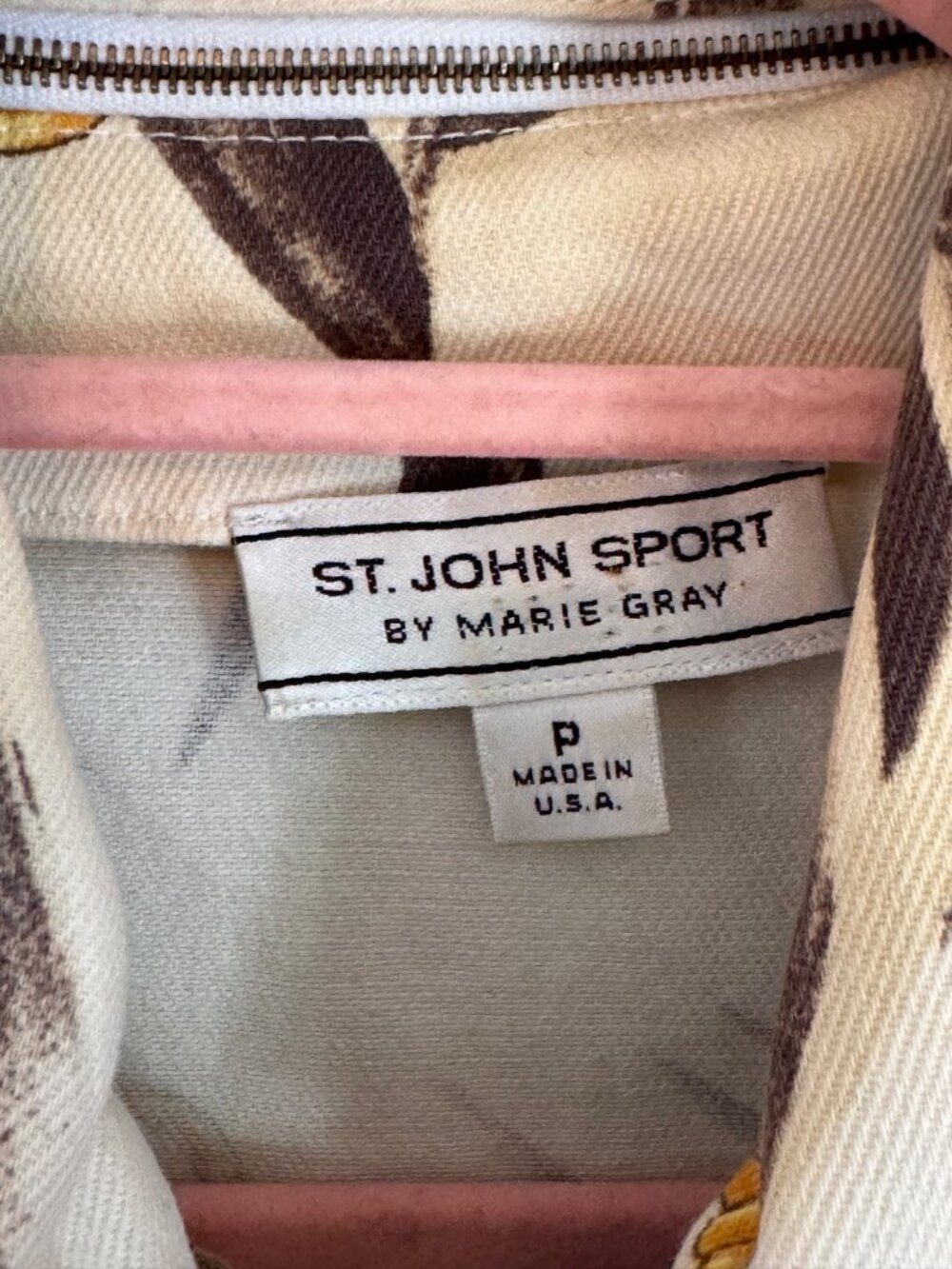 St. John Sport By Marie Gray Palm & Chain Print Jacket Zip-Up Pockets Made In US - Picture 5 of 16
